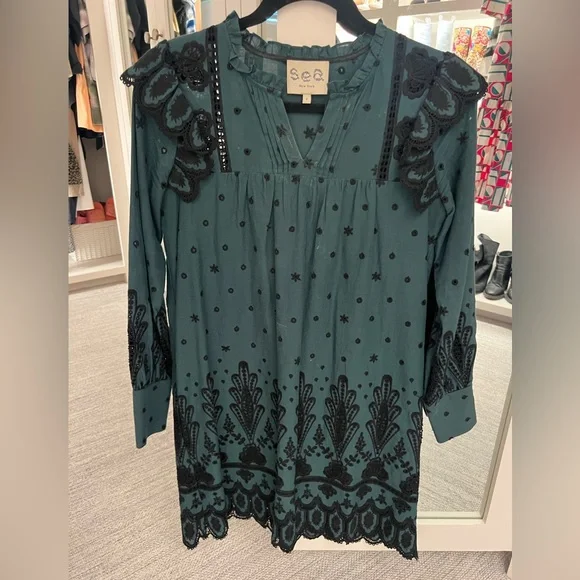 Sea New York | Dresses | Sea By New York Green Black Eyelet Dress | Poshmark